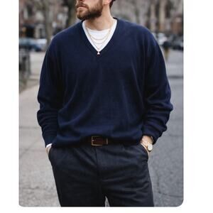 Vintage Jantzen Mens Blue V neck Sweater Size XL Preppy Twee Classic USA Made